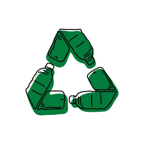 green bottles forming a recycle sign for the blog what are green plastics
